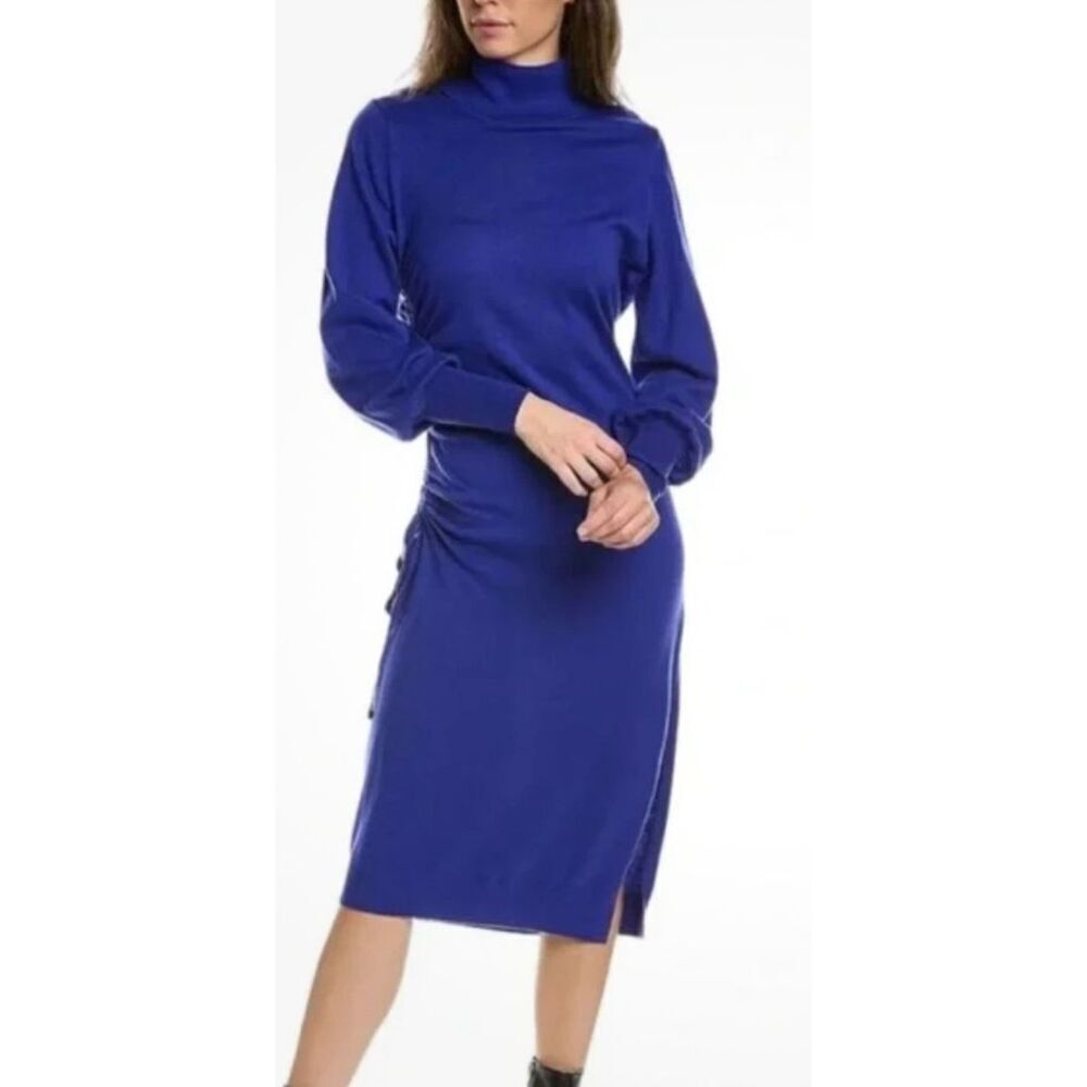 Ted Baker London Aavvaa Knitted Side Ruched Midi Dress In Blue Nwt Size 0/Us 2